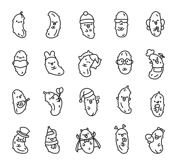 Charming Kawaii Cucumber Coloring Page Funny Cartoon Character Hand Drawn Stock Vector