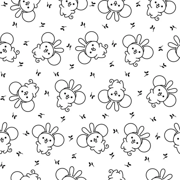 Cute Kawaii Mouse Seamless Pattern Coloring Page Cartoon Happy Baby Stok Ilustrasi Bebas Royalti
