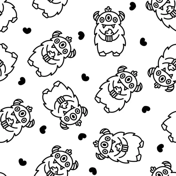 Kawaii Cute Party Monsters Seamless Pattern Coloring Page Happy Birthday Stock Illustration