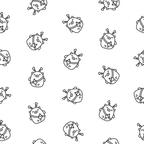 Cute Kawaii Little Pig Seamless Pattern Coloring Page Smiling Nice Vector Graphics