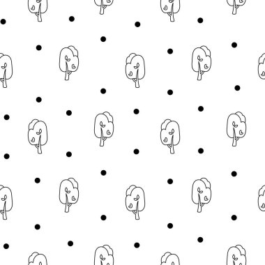 Yaprak döken ağaç. Kusursuz desen. Boyama sayfası. Orman bitkisi, tarım bahçesi ve doğa parkı bitkisi. El çizimi stili. Vektör çizimi. Tasarım süslemeleri.