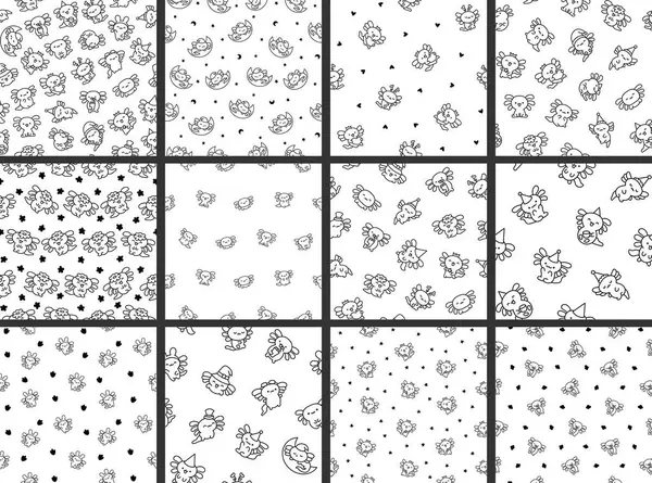 Cute Kawaii Little Axolotl Seamless Pattern Coloring Page Smiling Nice Royalty Free Stock Illustrations