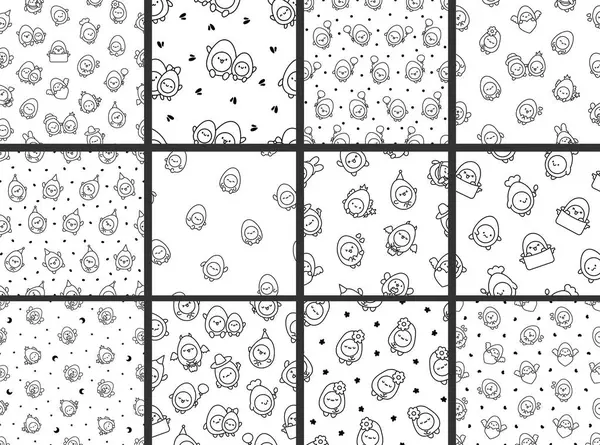 Cute Kawaii Boiled Egg Funny Faces Seamless Pattern Coloring Page Vector Graphics