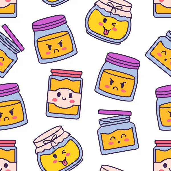 Cute Kawaii Honey Jar Seamless Pattern Glass Pot Character Hand Royalty Free Stock Illustrations