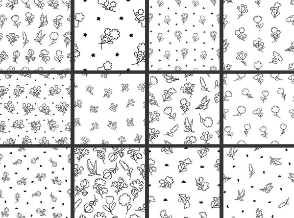 Spring Flowers Leaves Seamless Pattern Coloring Page Botanical Leaf Hand Vectorbeelden