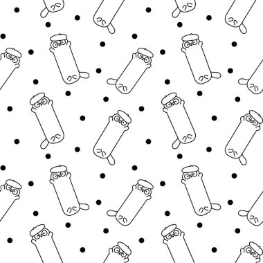 Büyük kedi peluş yastığı. Kusursuz desen. Boyama sayfası. Uzun sevimli oyuncaklar ve karakterler. El çizimi stili. Vektör çizimi. Tasarım süslemeleri.