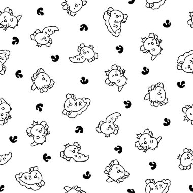 Şirin kawaii bebek axolotl. Kusursuz desen. Boyama sayfası. Çizgi film komik hayvan karakteri. El çizimi stili. Vektör çizimi. Tasarım süslemeleri.