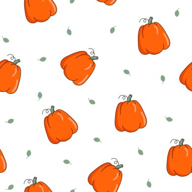 Sonbahar objesi mantar fincanı kahve yaprağı meşe palamudu kavanozu kek kabağı ekose. Kusursuz desen. Yılın mevsimi. Vektör çizimi. Tasarım süslemeleri.