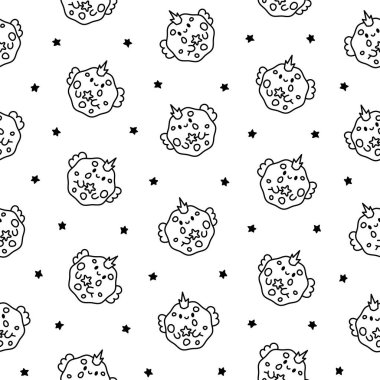Şirin kawaii kurabiyeleri. Kusursuz desen. Boyama sayfası. Çizgi film çikolatalı cips karakterleri. Komik yemek. El çizimi stili. Vektör çizimi. Tasarım süslemeleri.