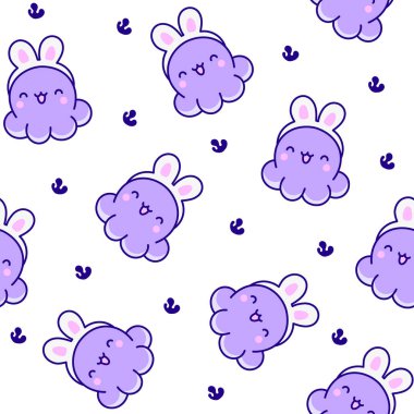 Şirin kawaii mutlu ahtapot. Kusursuz desen. Çizgi film sualtı hayvanları karakterleri. El çizimi stili. Vektör çizimi. Tasarım süslemeleri.