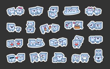 Birkaç buz küpü komik çizgi film karakteri. Etiket Yer İmi. Sevimli komik arkadaşlar. El çizimi stili. Vektör çizimi. Tasarım elementlerinin koleksiyonu.