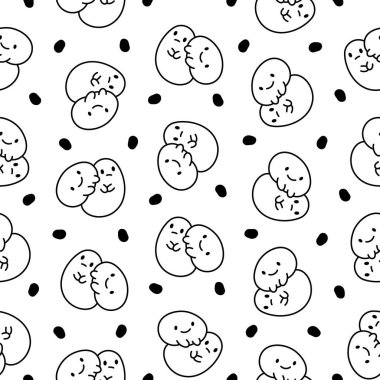 Şirin arkadaşlar kawaii tapyoka incileri. Kusursuz desen. Boyama sayfası. Çizgi film karakterleri. El çizimi stili. Vektör çizimi. Tasarım süslemeleri.