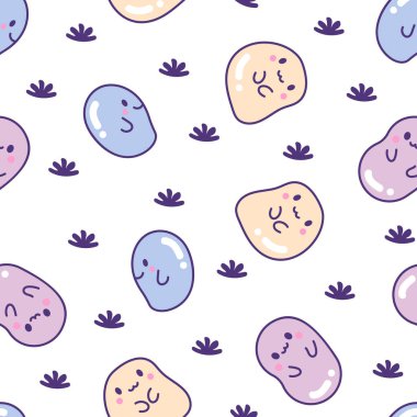 Şirin kawaii tapyoka incileri. Kusursuz desen. Çizgi film karakterleri. El çizimi stili. Vektör çizimi. Tasarım süslemeleri.