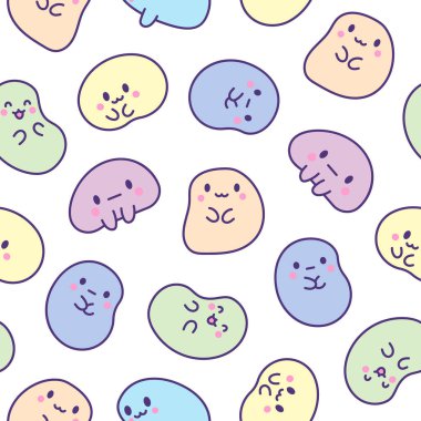 Şirin kawaii tapyoka incileri. Kusursuz desen. Çizgi film karakterleri. El çizimi stili. Vektör çizimi. Tasarım süslemeleri.