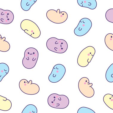 Şirin kawaii tapyoka incileri. Kusursuz desen. Çizgi film karakterleri. El çizimi stili. Vektör çizimi. Tasarım süslemeleri.