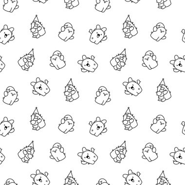 Komik kaktüs. Kusursuz desen. Boyama sayfası. Sevimli gülümseyen çizgi film karakterleri. El çizimi stili. Vektör çizimi. Tasarım süslemeleri.