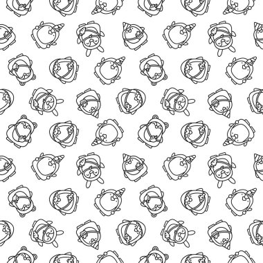 Şirin kawaii pengueni. Kusursuz desen. Boyama sayfası. Çizgi film komik hayvan karakteri. El çizimi stili. Vektör çizimi. Tasarım süslemeleri.