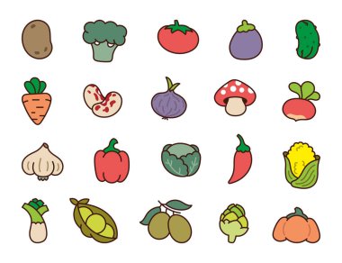 Sebzeli organik ürünler. Sağlıklı yiyecekler. El çizimi stili. Vektör çizimi. Tasarım elementlerinin koleksiyonu.