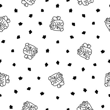 Şirin kawaii baykuşu. Kusursuz desen. Boyama sayfası. Çizgi film komik vahşi hayvan karakteri. El çizimi stili. Vektör çizimi. Tasarım süslemeleri.