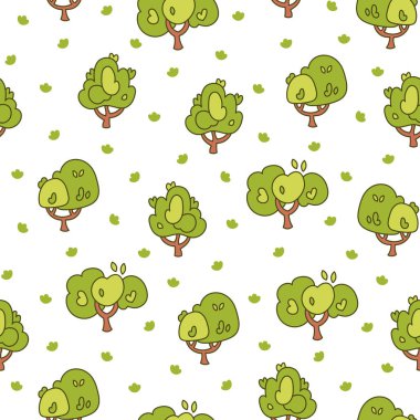 Yaprak döken ağaç. Kusursuz desen. Orman bitkisi, tarım bahçesi ve doğa parkı bitkisi. El çizimi stili. Vektör çizimi. Tasarım süslemeleri.