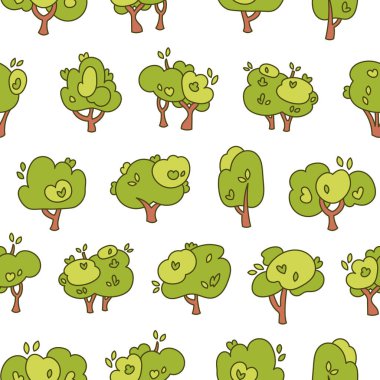 Yaprak döken ağaç. Kusursuz desen. Orman bitkisi, tarım bahçesi ve doğa parkı bitkisi. El çizimi stili. Vektör çizimi. Tasarım süslemeleri.