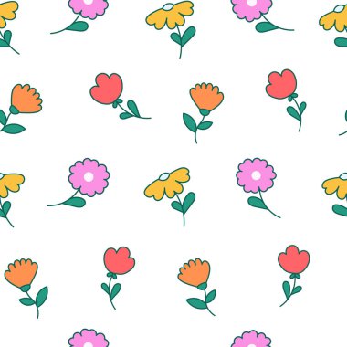 Yapraklı bahar çiçekleri. Kusursuz desen. Botanik yaprağı. El çizimi stili. Vektör çizimi. Tasarım süslemeleri.