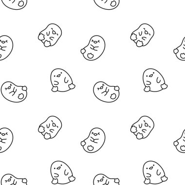 Şirin kawaii pengueni. Kusursuz desen. Boyama sayfası. Güzel hayvanlar çizgi film karakteri. El çizimi stili. Vektör çizimi. Tasarım süslemeleri.