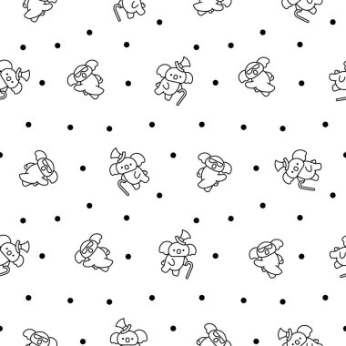 Şirin kawaii koala. Kusursuz desen. Boyama sayfası. Avustralyalı hayvan çizgi film karakteri. El çizimi stili. Vektör çizimi. Tasarım süslemeleri.