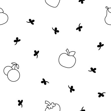 Çizgi film çiftlik elemanları ve karakterleri. Kusursuz desen. Boyama sayfası. El çizimi stili. Vektör çizimi. Tasarım süslemeleri.