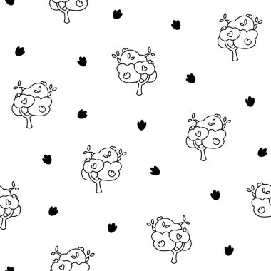 Yaprak döken ağaç. Kusursuz desen. Boyama sayfası. Orman bitkisi, tarım bahçesi ve doğa parkı bitkisi. El çizimi stili. Vektör çizimi. Tasarım süslemeleri.