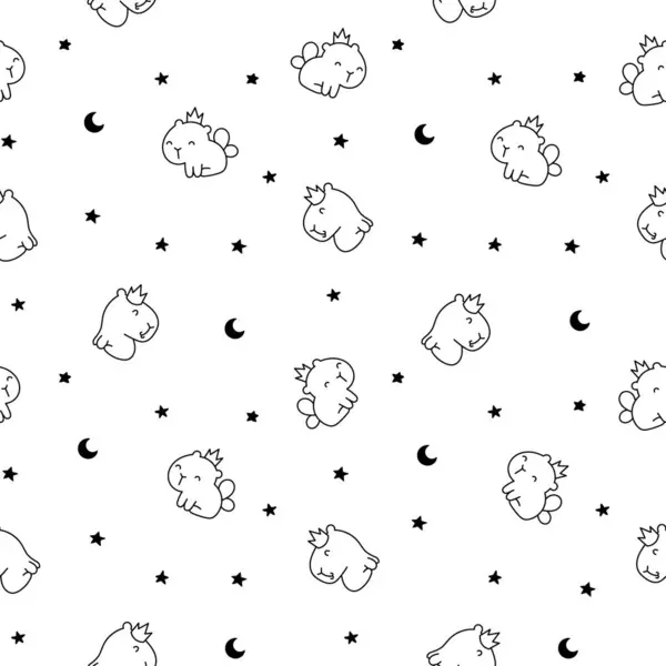 stock vector Cute cartoon kawaii capybara. Seamless pattern. Coloring Page. Animal funny characters. Hand drawn style. Vector drawing. Design ornaments.