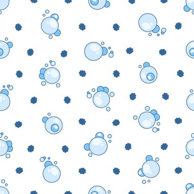 Uçan sabun köpüğü şekilleri. Kusursuz desen. Banyo, şampuan, tıraş. El çizimi stili. Vektör çizimi. Tasarım süslemeleri.