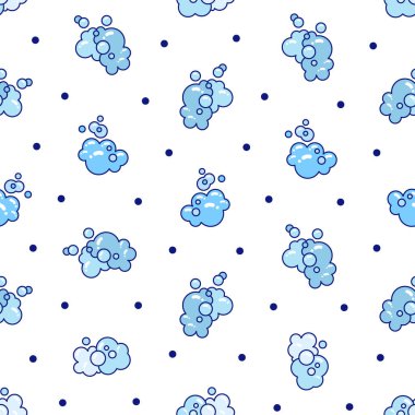 Sabundan ya da buluttan köpük. Kusursuz desen. Farklı şekillerde kabarcıklar. El çizimi stili. Vektör çizimi. Tasarım süslemeleri.