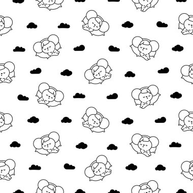 Şirin kawaii faresi. Kusursuz desen. Boyama sayfası. Çizgi film mutlu yavru fare karakterleri. El çizimi stili. Vektör çizimi. Tasarım süslemeleri.