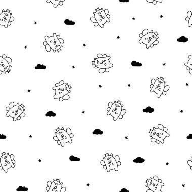 Şirin kawaii küçük domuz. Kusursuz desen. Boyama sayfası. Güzel bir çizgi film karakteri gibi gülümsüyor. El çizimi stili. Vektör çizimi. Tasarım süslemeleri.