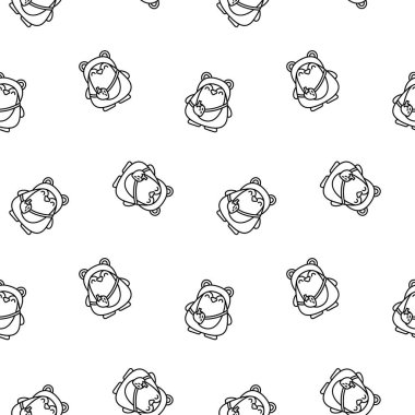 Şirin kawaii pengueni. Kusursuz desen. Boyama sayfası. Çizgi film komik hayvan karakteri. El çizimi stili. Vektör çizimi. Tasarım süslemeleri.