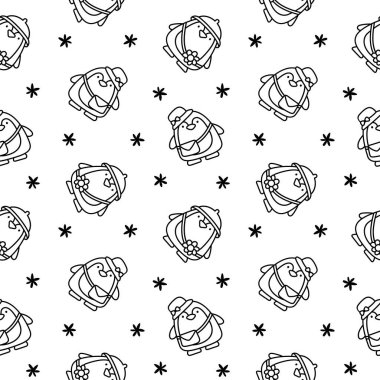 Şirin kawaii pengueni. Kusursuz desen. Boyama sayfası. Çizgi film komik hayvan karakteri. El çizimi stili. Vektör çizimi. Tasarım süslemeleri.