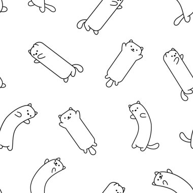 Büyük kedi peluş yastığı. Kusursuz desen. Boyama sayfası. Uzun sevimli oyuncaklar ve karakterler. El çizimi stili. Vektör çizimi. Tasarım süslemeleri.