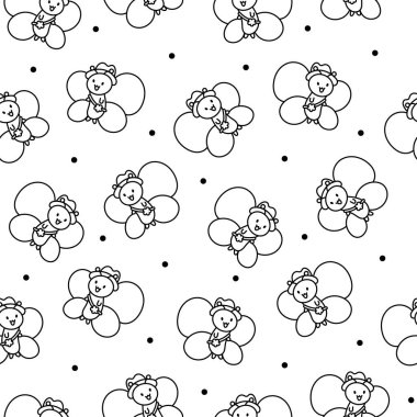 Sevimli Kawaii bebek kelebekleri. Kusursuz desen. Boyama sayfası. Kanatlı sevimli çizgi film böcekleri. El çizimi stili. Vektör çizimi. Tasarım süslemeleri.