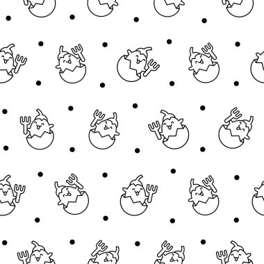 Komik yüzlü Kawaii sarısı. Kusursuz desen. Boyama sayfası. Kahvaltıda çizgi film karakteri. El çizimi stili. Vektör çizimi. Tasarım süslemeleri.