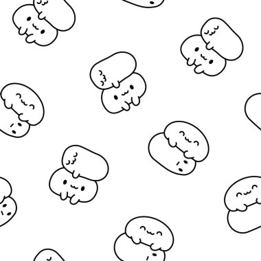 Şirin arkadaşlar kawaii tapyoka incileri. Kusursuz desen. Boyama sayfası. Çizgi film karakterleri. El çizimi stili. Vektör çizimi. Tasarım süslemeleri.