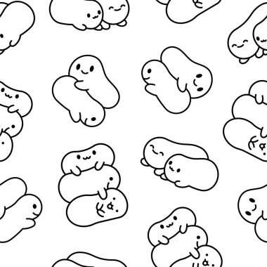 Şirin arkadaşlar kawaii tapyoka incileri. Kusursuz desen. Boyama sayfası. Çizgi film karakterleri. El çizimi stili. Vektör çizimi. Tasarım süslemeleri.