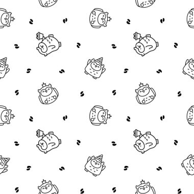 Şirin kawaii baykuşu. Kusursuz desen. Boyama sayfası. Çizgi film komik vahşi hayvan karakteri. El çizimi stili. Vektör çizimi. Tasarım süslemeleri.