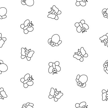 Gülümseyen kawaii kelebeği. Kusursuz desen. Boyama sayfası. Tatlı çizgi film komik böcekler. El çizimi stili. Vektör çizimi. Tasarım süslemeleri.