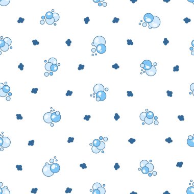 Uçan sabun köpüğü şekilleri. Kusursuz desen. Banyo, şampuan, tıraş. El çizimi stili. Vektör çizimi. Tasarım süslemeleri.