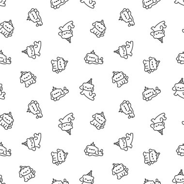 Şirin kawaii küçük köpeği. Kusursuz desen. Boyama sayfası. Evcil hayvan çizgi film karakteri. El çizimi stili. Vektör çizimi. Tasarım süslemeleri.