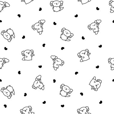 Şirin kawaii bebek axolotl. Kusursuz desen. Boyama sayfası. Çizgi film komik hayvan karakteri. El çizimi stili. Vektör çizimi. Tasarım süslemeleri.