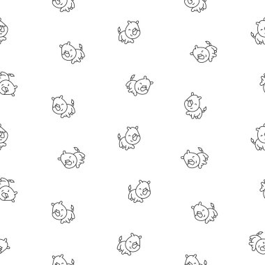 Tatlı kawaii gergedanı. Kusursuz desen. Boyama sayfası. Çizgi film gergedanları. Hayvan karakteri. El çizimi stili. Vektör çizimi. Tasarım süslemeleri.