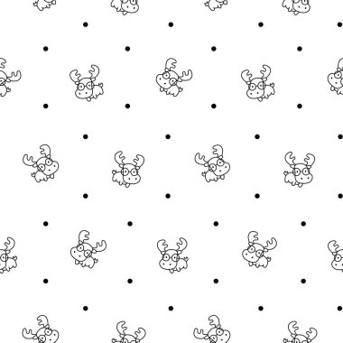 Şirin kawaii geyik karakteri. Kusursuz desen. Boyama sayfası. Çizgi film komik vahşi hayvan. El çizimi stili. Vektör çizimi. Tasarım süslemeleri.