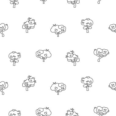 Yaprak döken ağaç. Kusursuz desen. Boyama sayfası. Orman bitkisi, tarım bahçesi ve doğa parkı bitkisi. El çizimi stili. Vektör çizimi. Tasarım süslemeleri.